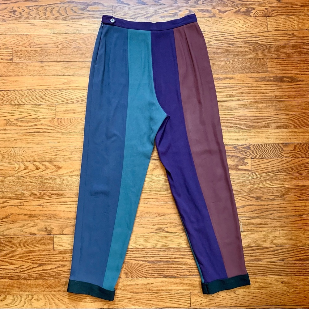 Vintage 90s Myrene de Premonville Paris Wool Colorblock 2 Piece Pant Suit - Picture 11 of 16